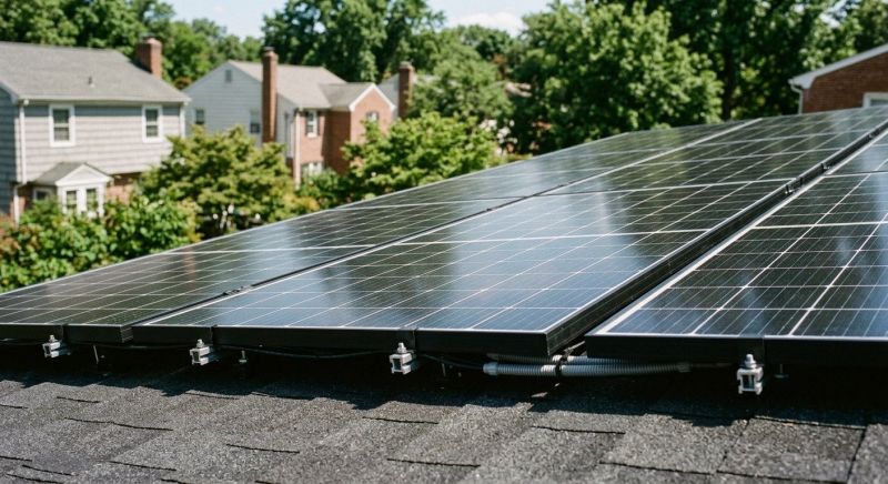 Crew performing solar panels service residential project